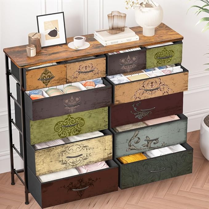 Dresser for Bedroom with 12 Drawers, Tall Fabric Drawer Dresser, Chest of - Image 8