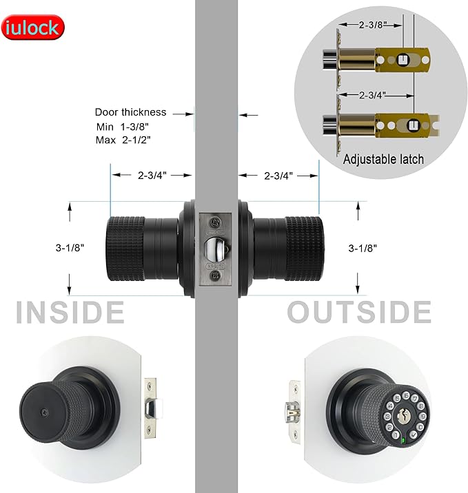 iulock Smart Door Knob with Keypad and Key, Keyless Entry Door Lock with Rubber - Image 5