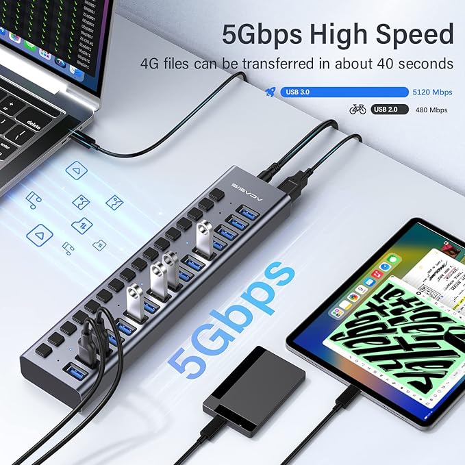 Powered USB 3.0 Hub, ACASIS 16 Ports USB 3.0 Hub - Image 3
