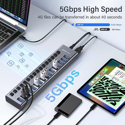 Powered USB 3.0 Hub, ACASIS 16 Ports USB 3.0 Hub - Image 3