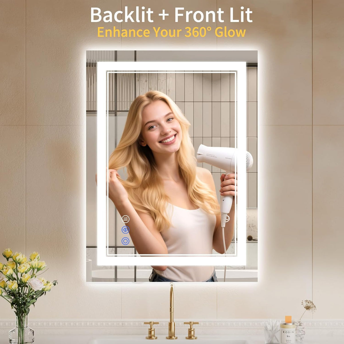 22"x30" LED Bathroom Mirror with Lights, Anti-Fog, Backlit + Front ...