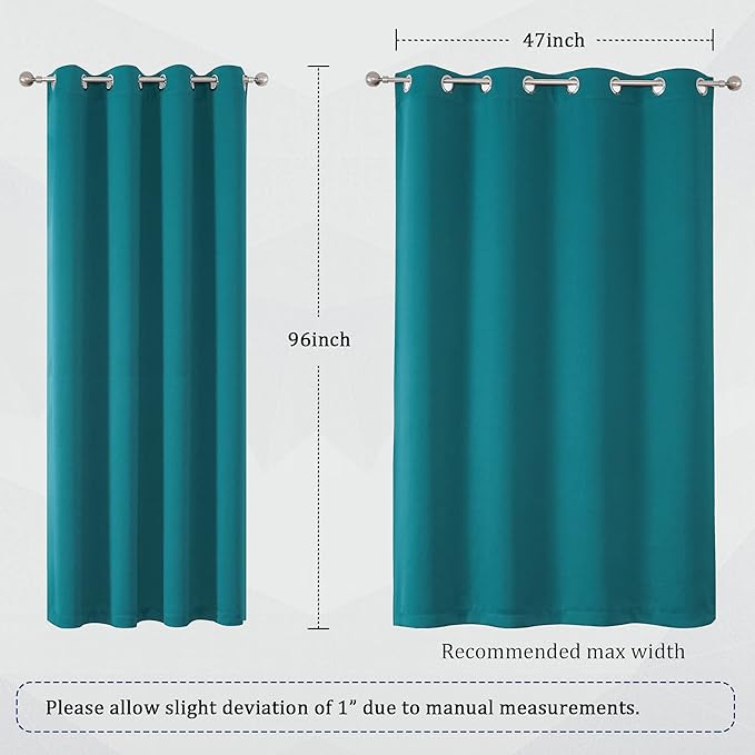 DUALIFE Teal Room Darkening Curtains 96 Inch Length 2 Panels Set Grommet - Image 6