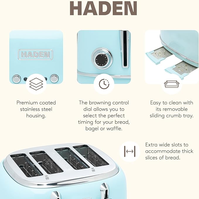Haden Heritage 4 Slice Wide Slot Stainless Steel Toaster Bundled - Image 3