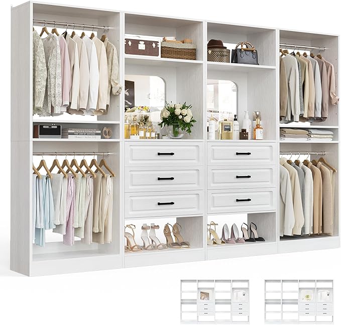 Unikito Closet System with Drawers, 100” Wood Closet Organizer with Hanging by Unikito