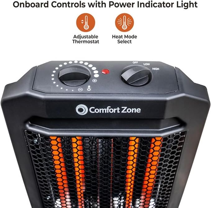 Comfort Zone Indoor Tower Space Heater, Adjustable Thermostat, Radiant Heat - Image 3