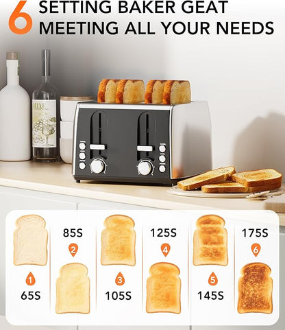 Cowsar Toaster 4 Slice Retro Stainless Steel, Compact 4 Slice Toaster - Image 3