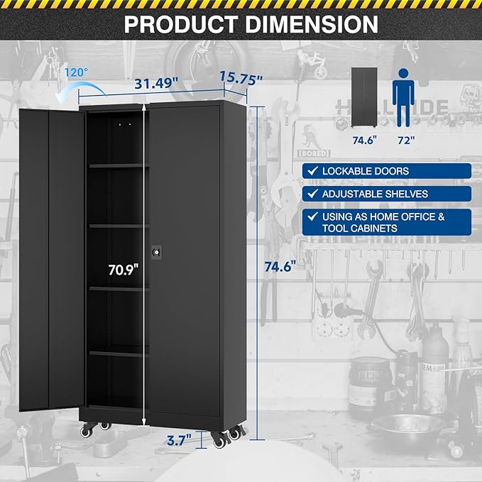 Metal Rolling Storage Cabinet-74.6” Tall Steel File Cabinets - Image 3