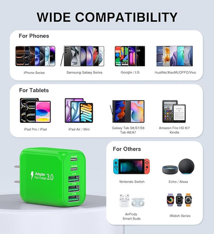 60W USB C Wall Charger Block, 5-Port C Charger Fast Charging Block PD Power - Image 5