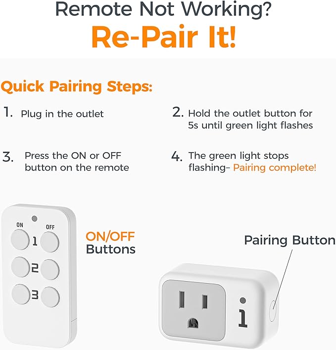 Remote Control Outlet, TESSAN Electrical Light Switch, Plug in Wall Plug - Image 2