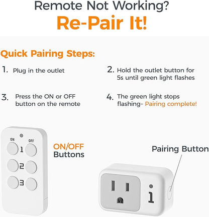 Remote Control Outlet, TESSAN Electrical Light Switch, Plug in Wall Plug - Image 2