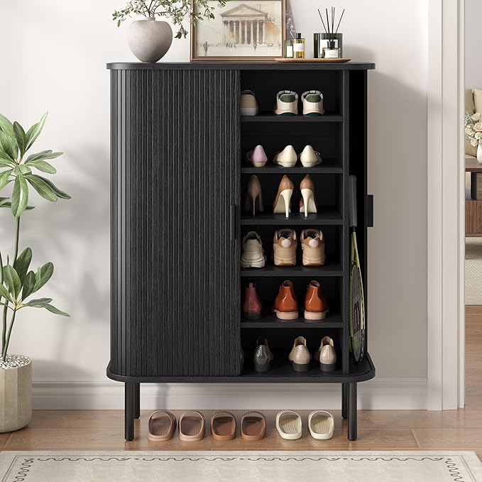 Shoe Storage Cabinet with Adjustable Shelves, 6-Tier Mid-Century Modern Shoe - Image 8