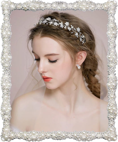 DIKAR 8x10 Picture Frame with Pearl for Wedding, Silver Plated with HD Acylic Finish Photo Frames with Rhinestones for Horizontal and Vertical Decor Tabletop Display
