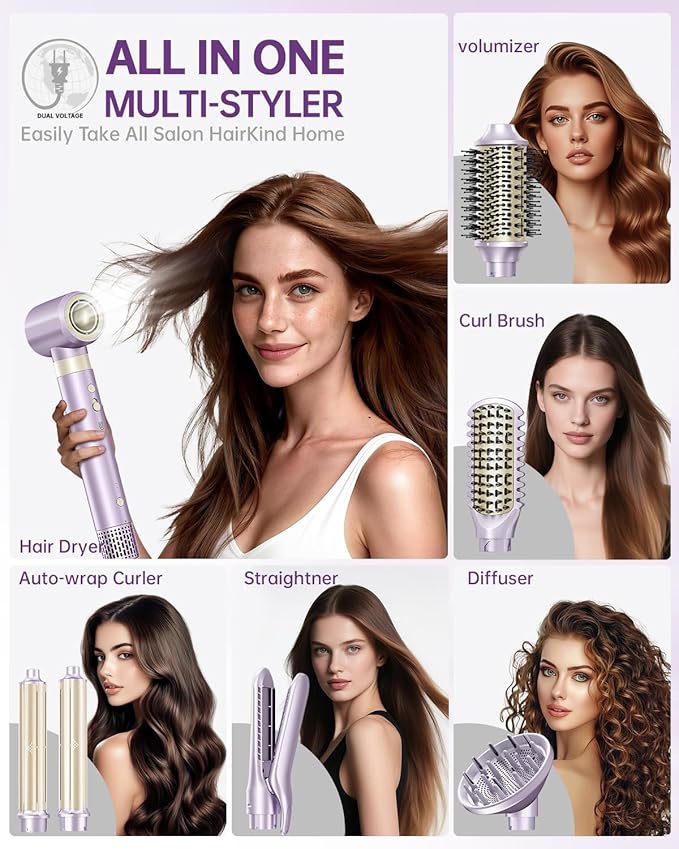 Hair Dryer Brush 8-in-1 Dual Voltage Hot Air Styler – Fast-Drying 110, 000 RPM - Image 2