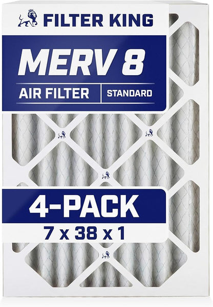 Filter King 7x38x1 Air Filter | 4-PACK | MERV 8 HVAC Pleated A/C Furnace by FilterKing