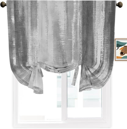 Tie Up Curtains for Windows, Gray Black Ombre Adjustable Balloon Nature Linen Textured Kitchen Curtain, Modern Abstract Art Oil Painting Decorative Tie Up Curtain for Window, 52" x 45"
