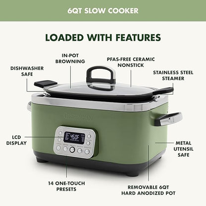 GreenPan Elite 14-in-1 Nonstick 6QT Electric Slow Cooker, PFAS-Free Ceramic - Image 4