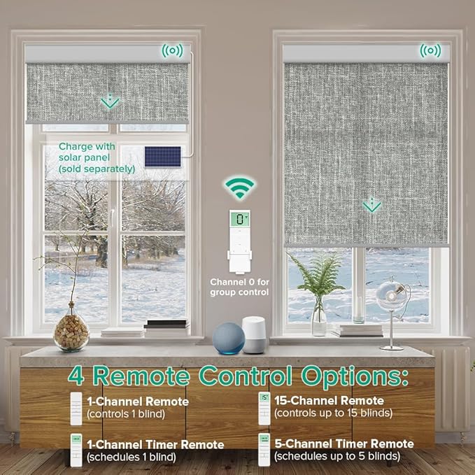 Kilonity Motorized Roller Shades, Light Filtering Remote Control Custom Window - Image 2