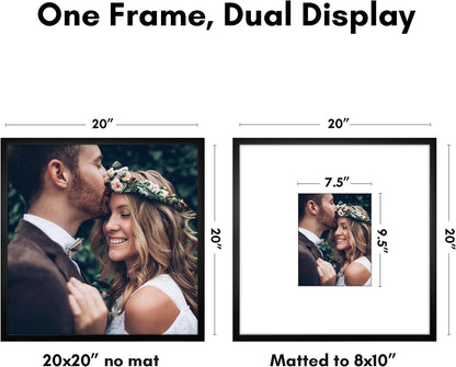 Americanflat 20x20 Poster Frame - Matted to 8x10 - Slim Molding - Black | Polished plexiglass front, hangs vertical or horizontal, sawtooth hangers included, secure turn-tab backing