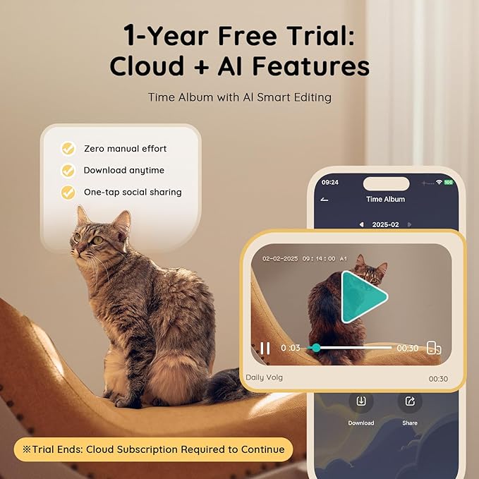 Pet Camera Treat Dispenser, 2K Dog & Cat Cam, Remote Treat Tossing, 360° Auto - Image 2