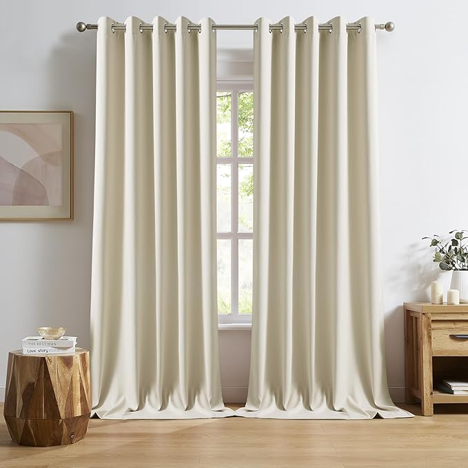 DUALIFE Cream Beige Grommet Room Darkening Curtains 60 x 96 Inches, 2 Panels by DUALIFE