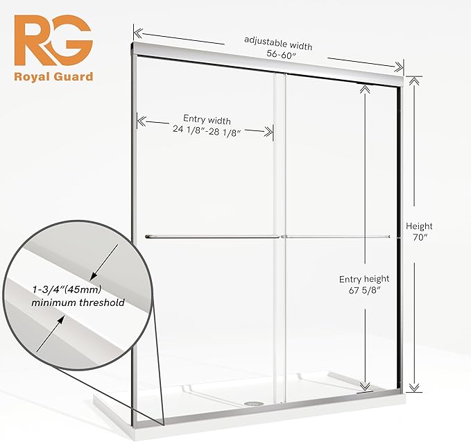 Sliding Shower Door, Royal Guard 56-60" W x 70" H Semi-Frameless Double Sliding - Image 9