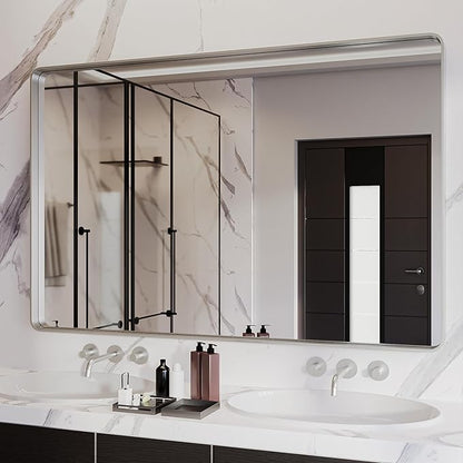 ISKM Silver Framed Mirror for Bathroom 55" x 36" Matte Bathroom Vanity Mirror by ISKM-IStillKeepMovin