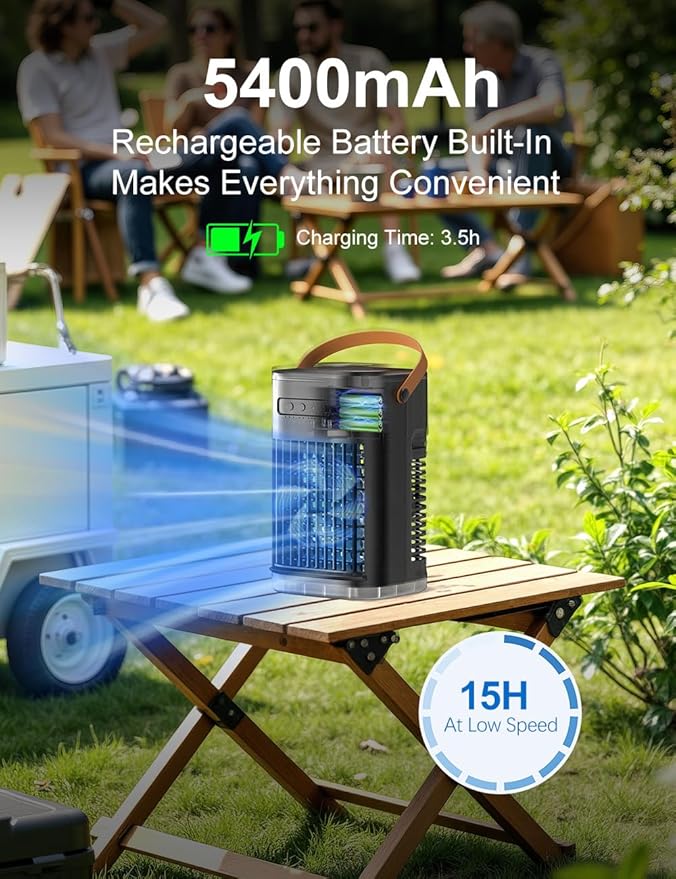 3-IN-1 Portable Air Conditioners, 5400mAh Built-In Battery Personal Evaporative - Image 2