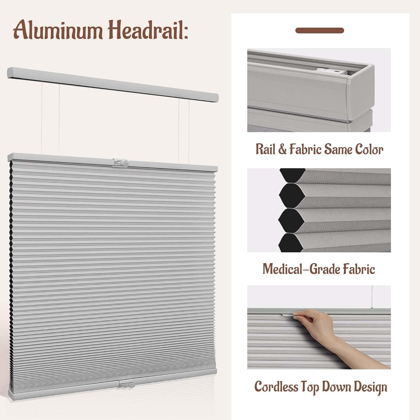 Custom Color-Matched 1.5" Top Down Bottom Up Cellular Shades for Indoor Windows & Doors, Cordless Privacy Top Down Bottom Up Cellular Shade, Insulated Honeycomb Blinds, Noise Reduced Honeycomb Blinds