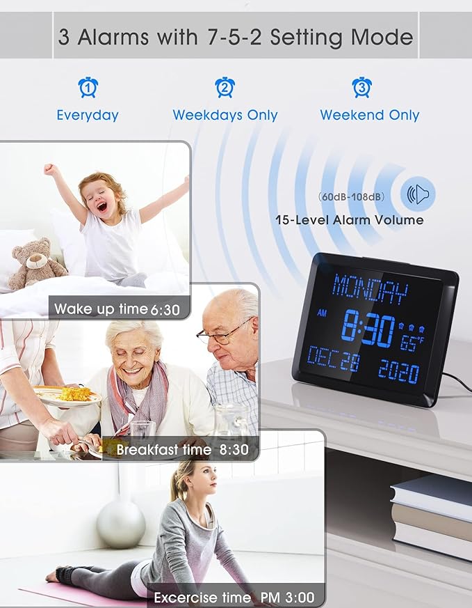 11.5" Large Display Digital Calendar Clock - Image 4