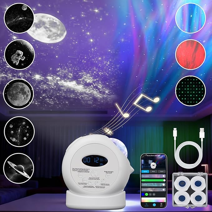 Aurora Starlight Sky Projector Night Light Features Bluetooth Music Playback & - Image 7