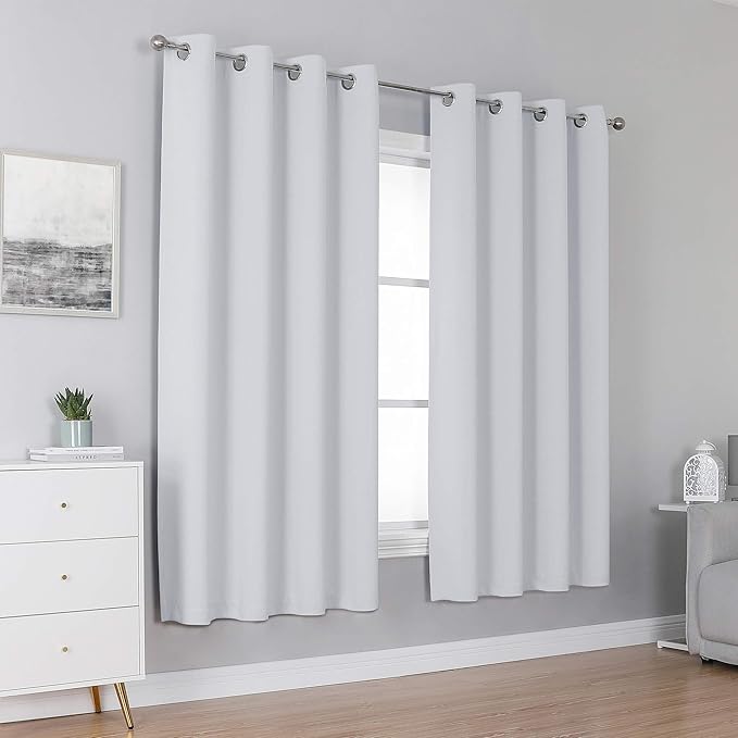 DUALIFE Greyish White Curtains for Small Windows Thermal Insulated Window - Image 2