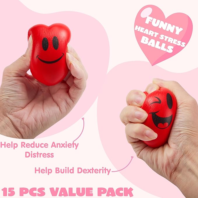 JOYIN 15 PCS Valentines Day Heart Shaped Stress Relief 3“ Balls - Image 3