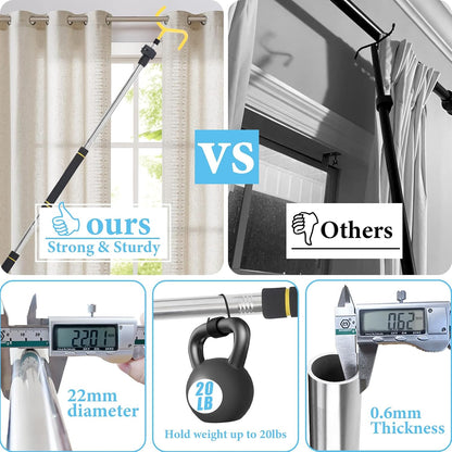 Curtain Pull Wand, Drapery Pull Rod for Curtains Adjustable 3-7.7 Feet Telescopic Extra Long Made of Stainless Steel Material Sponge Handle