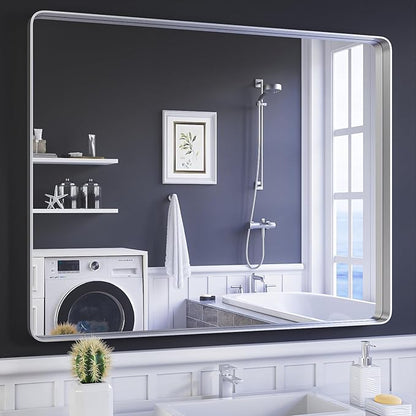 ISKM Silver Framed Mirror for Wal Bathroom Mirror for Wall 48" x 40" Matte by ISKM-IStillKeepMovin