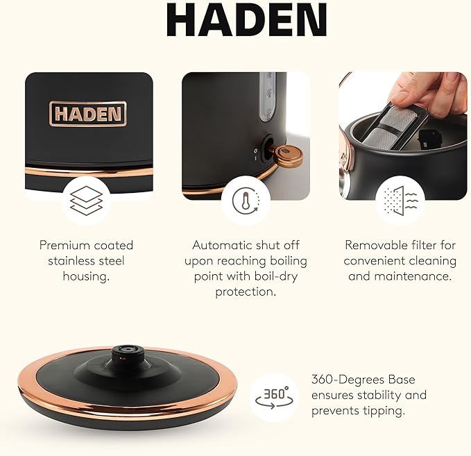 Haden Heritage 1.7 Liter Stainless Steel Electric Kettle, Hot Water Tea Kettle - Image 3