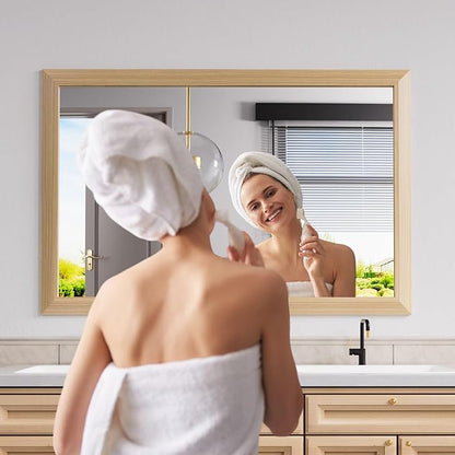 Amorho Bathroom Mirror for Wall, 48X32 Inch Oak Wood Grain Metal Framed Mirror - Image 5