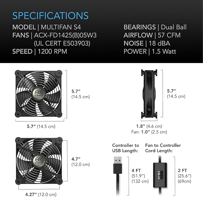 AC Infinity MULTIFAN S4, Quiet 140mm USB Fan, UL-Certified - Image 6
