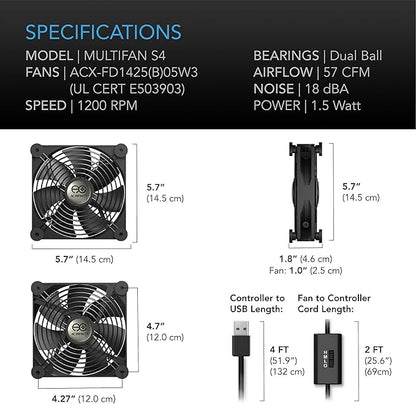 AC Infinity MULTIFAN S4, Quiet 140mm USB Fan, UL-Certified - Image 6