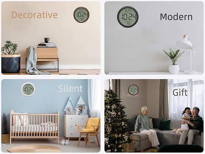 Digital Wall Clock with Date, Indoor Temperature, Battery-Operated Digital Clock - Image 7