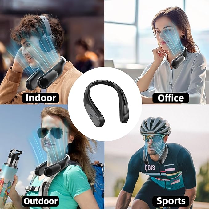 Portable Neck Fan, Personal Wearable Bladeless Fan, LED Display, 6000mAh USB - Image 4