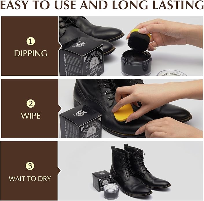 SALTY FISH Shoe Polish Cream 3.2Oz, Lanolin Shoe Polish Kit - Image 5
