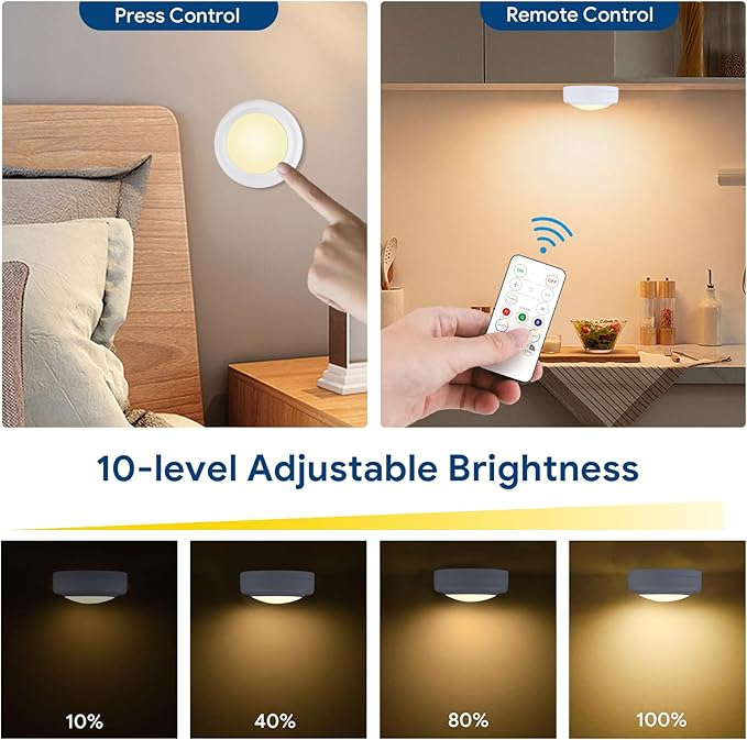Yiliaw 3 Pack LED Puck Lights Remote Control 16 Color Changeable Under Cabinet - Image 3