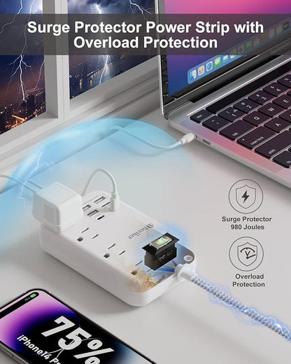 6 USB Surge Protector Power Strip- 15 Ft Extension Cord - Image 6