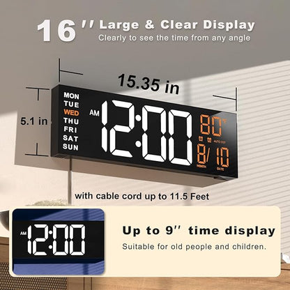 JALL 16" Large Digital Wall Mount Clock, Count Down Timer, Big LED, RGB Color - Image 2