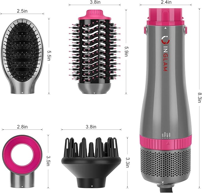 IG INGLAM 4 in 1 Blowout Brush, Negative Ion Detachable Hair Dryer & Styler - Image 6