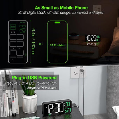 KOSUMOSU Digital Alarm Clocks for Bedrooms, 6.7in Black Small Digital Clock for - Image 2