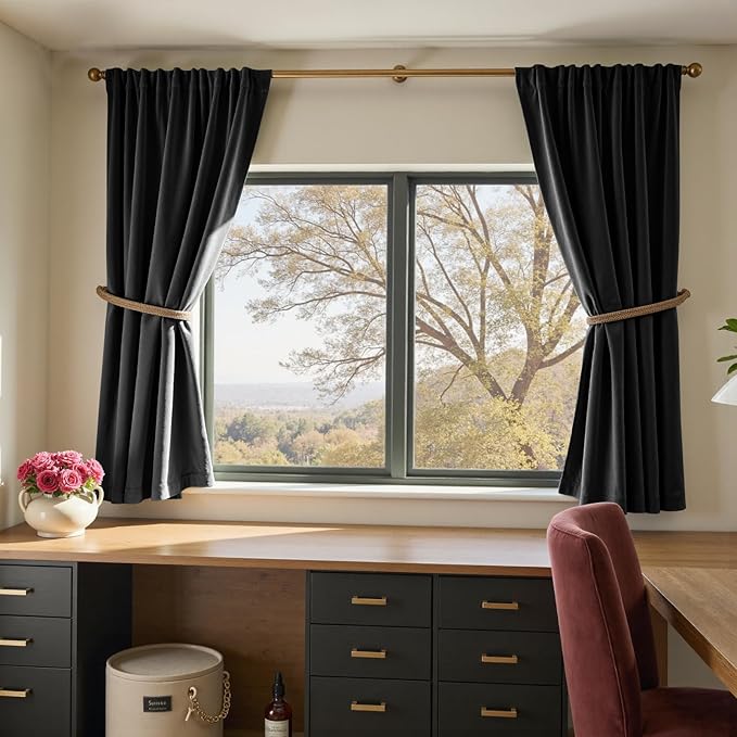 Lazzzy Velvet Blackout Curtains Thermal Insulated Room Window Drapes Super Soft - Image 5