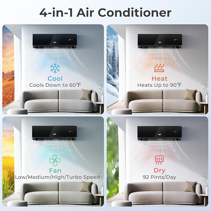 COSTWAY 24000 BTU Wifi Enabled Mini Split Air Conditioner & Heater, Energy - Image 4