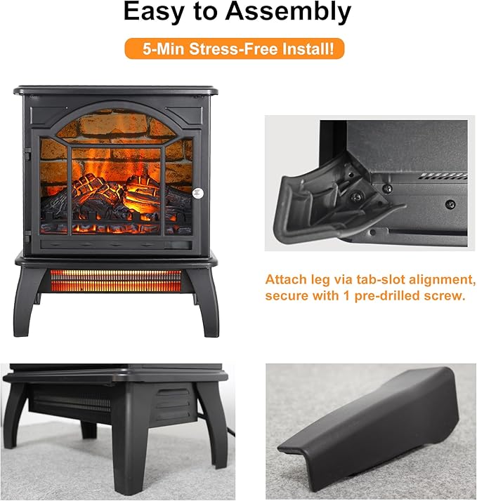 18" Electric Fireplace Heater, Freestanding Fireplace - Image 7