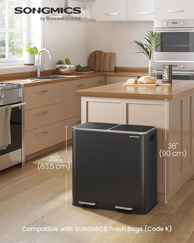 SONGMICS Trash Can, 2 x 10.6 Gallon Garbage Can - Image 2